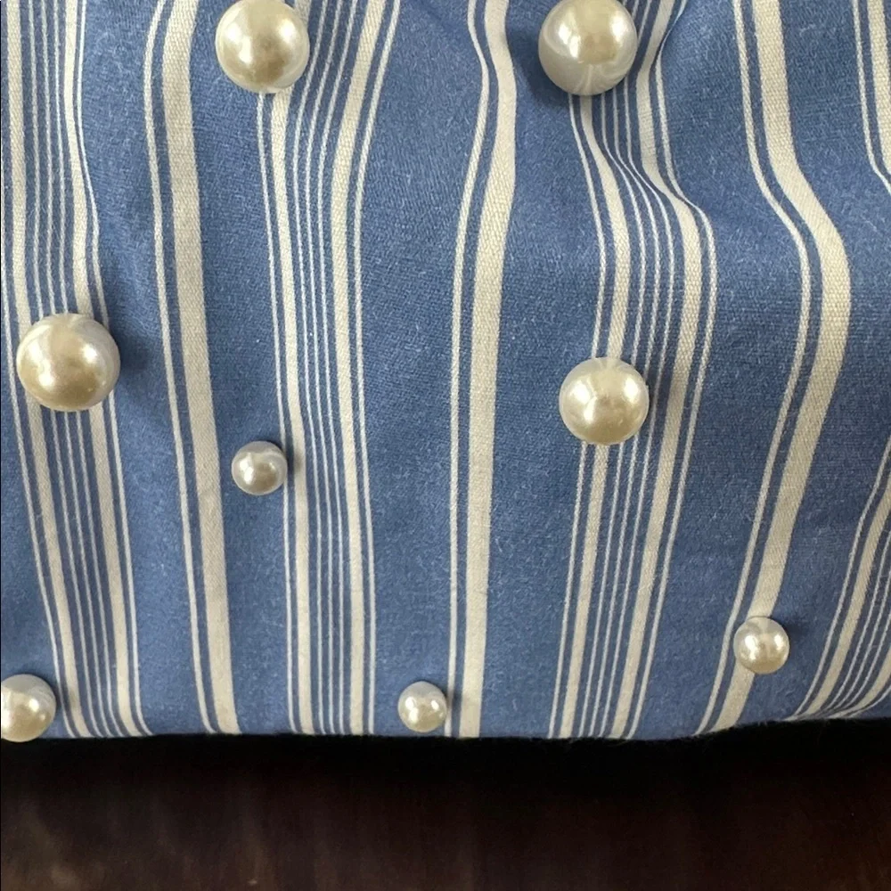 CATO Blue & White Striped Poplin with Pearls Clutch or Chain Crossbody Preppy
